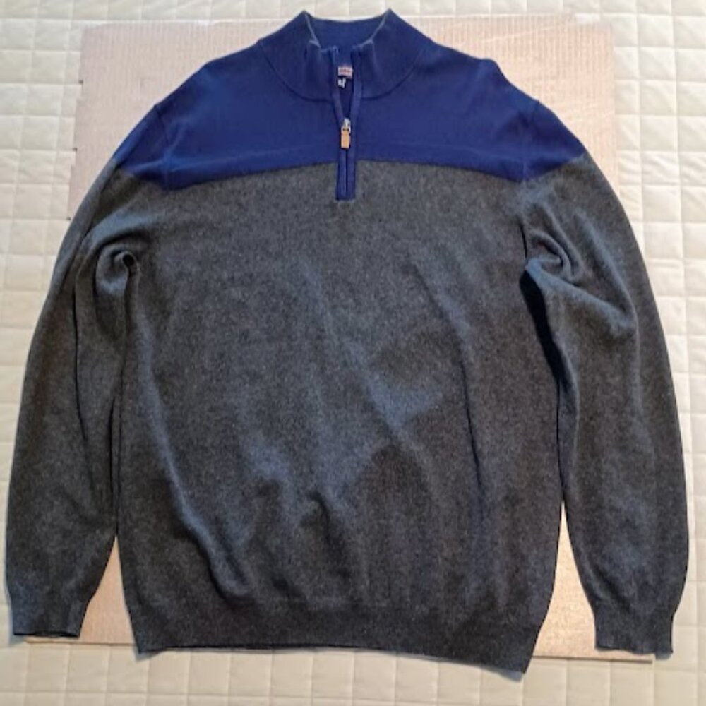 Roundtree & Yorke Tall Men's XLT Mock-Neck Half-Zipper sweater, Navy & Gray